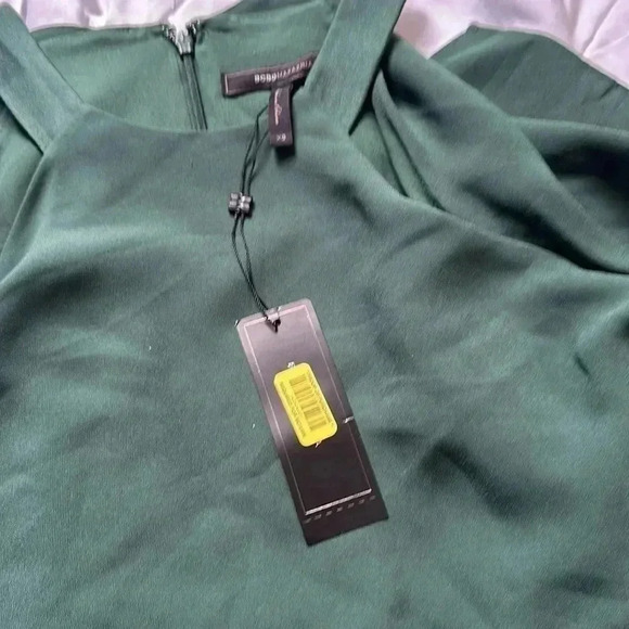 BCBGMAXAZRIA FOLIAGE TRISTYN COLD-SHOULDER DRAMATIC LS RUFFLE DRESS SZ XS - Picture 5 of 6